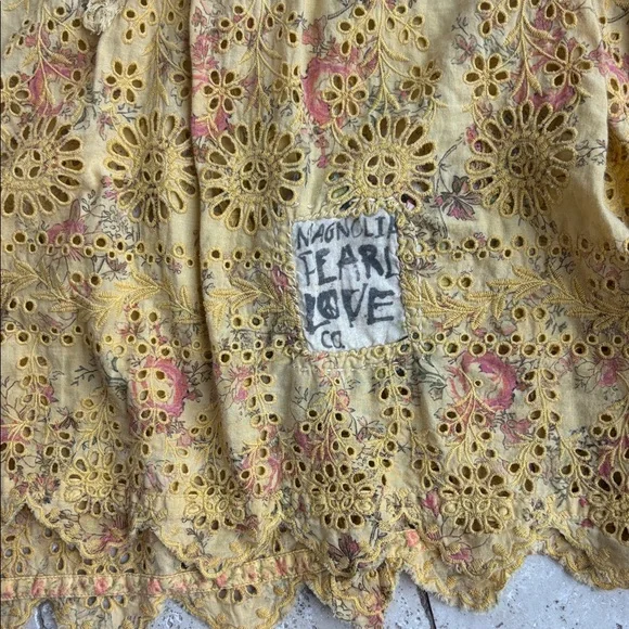 Magnolia Pearl My Sun Yellow Floral Embroidered and eyelet Blouse - Picture 3 of 9